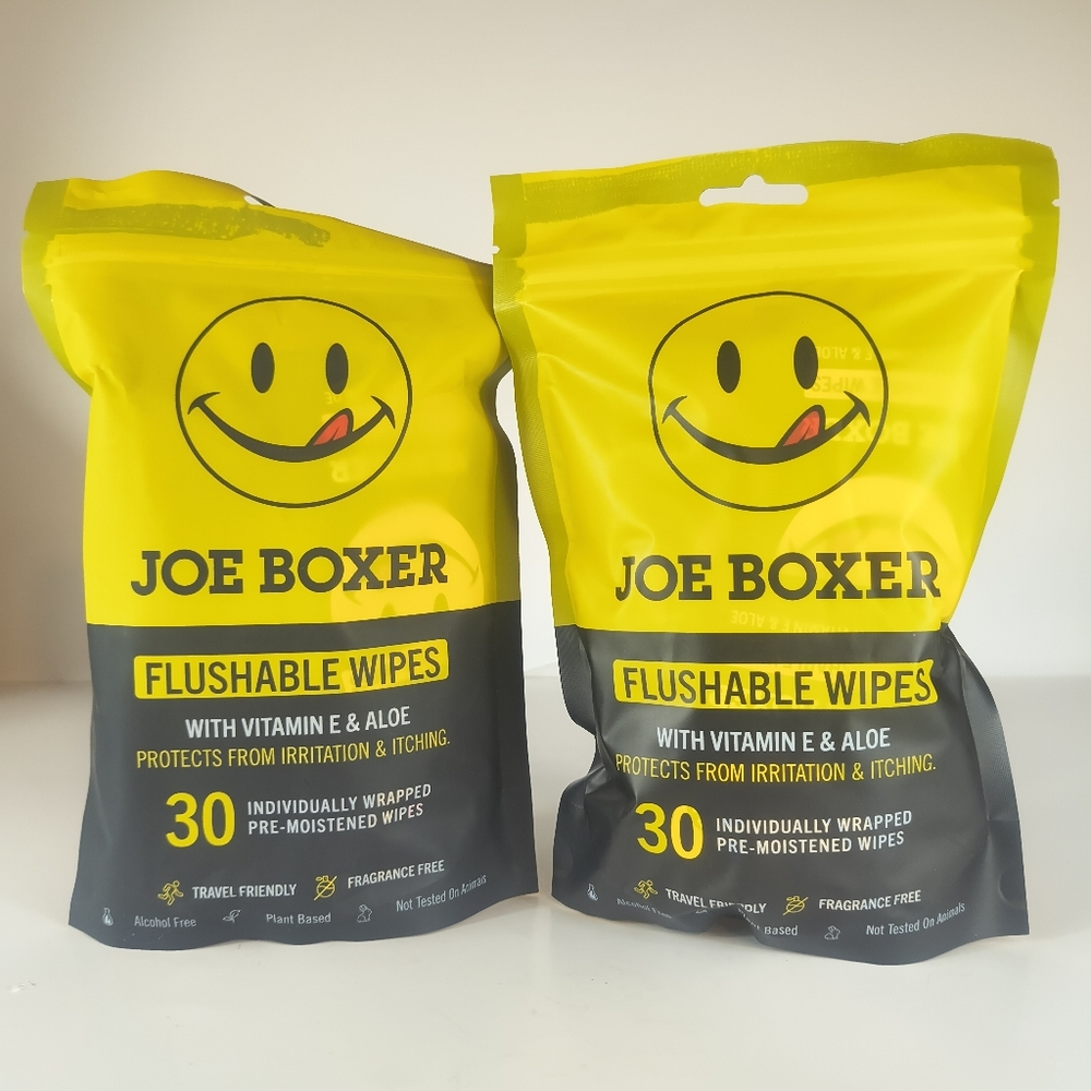 Joe Boxer Flushable Wipes 2 Pack 30 Ct Each Individually Wrapped NEW